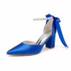 Wedding Shoes | Women’s Wedding Shoes Satin Block Heel Point Toe Wedding Heels Bridal Shoes Ankle Strap Heels Pearl Ribbon Tie Elegant Wedding Party Shoes White – Womens