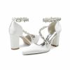 Wedding Shoes | Women’s Wedding Shoes Satin Block Heel Point Toe Wedding Heels Bridal Shoes Rhinestone Elegant Wedding Party Shoes White – Womens