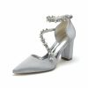 Wedding Shoes | Women’s Wedding Shoes Satin Block Heel Point Toe Wedding Heels Bridal Shoes Rhinestone Elegant Wedding Party Shoes White – Womens