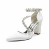 Wedding Shoes | Women’s Wedding Shoes Satin Block Heel Point Toe Wedding Heels Bridal Shoes Rhinestone Elegant Wedding Party Shoes White – Womens