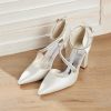 Wedding Shoes | Women’s Wedding Shoes Satin Block Heel Point Toe Wedding Heels Bridal Shoes Rhinestone Simple Wedding Party Evening Shoes White – Womens