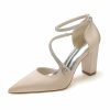 Wedding Shoes | Women’s Wedding Shoes Satin Block Heel Point Toe Wedding Heels Bridal Shoes Rhinestone Simple Wedding Party Evening Shoes White – Womens