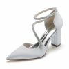 Wedding Shoes | Women’s Wedding Shoes Satin Block Heel Point Toe Wedding Heels Bridal Shoes Rhinestone Simple Wedding Party Evening Shoes White – Womens