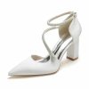 Wedding Shoes | Women’s Wedding Shoes Satin Block Heel Point Toe Wedding Heels Bridal Shoes Rhinestone Simple Wedding Party Evening Shoes White – Womens