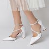 Wedding Shoes | Women’s Wedding Shoes Satin Block Heel Point Toe Wedding Heels Bridal Shoes Rhinestone Simple Wedding Party Evening Shoes White – Womens