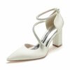 Wedding Shoes | Women’s Wedding Shoes Satin Block Heel Point Toe Wedding Heels Bridal Shoes Rhinestone Simple Wedding Party Evening Shoes White – Womens