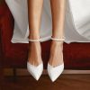 Wedding Shoes | Women’s Wedding Shoes Satin Block Heel Point Toe Wedding Heels Bridesmaid Shoes Elegant Simple Wedding Work Party Prom Evening Shoes White – Womens