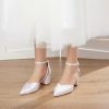 Wedding Shoes | Women’s Wedding Shoes Satin Block Heel Point Toe Wedding Heels Bridesmaid Shoes Elegant Simple Wedding Work Party Prom Evening Shoes White – Womens