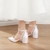 Wedding Shoes | Women’s Wedding Shoes Satin Block Heel Point Toe Wedding Heels Bridesmaid Shoes Elegant Simple Wedding Work Party Prom Evening Shoes White – Womens