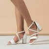 Wedding Shoes | Women’s Wedding Shoes Satin Block Heel Square Toe Open Toe Wedding Sandals Bridesmaid Shoes Elegant Simple Wedding Party Prom Cocktail Shoes Ivory – Womens