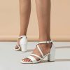 Wedding Shoes | Women’s Wedding Shoes Satin Block Heel Square Toe Open Toe Wedding Sandals Bridesmaid Shoes Elegant Simple Wedding Party Prom Cocktail Shoes Ivory – Womens