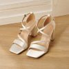 Wedding Shoes | Women’s Wedding Shoes Satin Block Heel Square Toe Open Toe Wedding Sandals Bridesmaid Shoes Elegant Simple Wedding Party Prom Cocktail Shoes Ivory – Womens