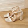 Wedding Shoes | Women’s Wedding Shoes Satin Block Heel Square Toe Open Toe Wedding Sandals Bridesmaid Shoes Elegant Simple Wedding Party Prom Cocktail Shoes Ivory – Womens