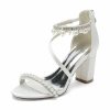 Wedding Shoes | Women’s Wedding Shoes Satin Chunky Heel Block Heel Open Toe Ankle Strap Sandals Wedding Sandals Bridal Shoes Pearl Tassel Elegant Wedding Party Cocktail Shoes White – Womens