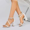 Wedding Shoes | Women’s Wedding Shoes Satin Chunky Heel Block Heel Open Toe Ankle Strap Sandals Wedding Sandals Bridal Shoes Pearl Tassel Elegant Wedding Party Cocktail Shoes White – Womens