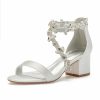 Wedding Shoes | Women’s Wedding Shoes Satin Chunky Heel Block Heel Open Toe Wedding Sandals Bridal Shoes Crystal Elegant Wedding Cocktail Shoes Ivory – Womens