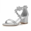 Wedding Shoes | Women’s Wedding Shoes Satin Chunky Heel Block Heel Open Toe Wedding Sandals Bridal Shoes Crystal Elegant Wedding Cocktail Shoes Ivory – Womens