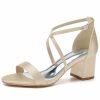 Wedding Shoes | Women’s Wedding Shoes Satin Chunky Heel Block Heel Open Toe Wedding Sandals Bridesmaid Shoes Elegant Simple Wedding Party Prom Shoes Ivory – Womens