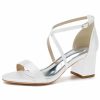 Wedding Shoes | Women’s Wedding Shoes Satin Chunky Heel Block Heel Open Toe Wedding Sandals Bridesmaid Shoes Elegant Simple Wedding Party Prom Shoes Ivory – Womens