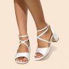 Wedding Shoes | Women’s Wedding Shoes Satin Chunky Heel Block Heel Open Toe Wedding Sandals Bridesmaid Shoes Elegant Simple Wedding Party Shoes White – Womens