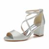 Wedding Shoes | Women’s Wedding Shoes Satin Chunky Heel Block Heel Open Toe Wedding Sandals Bridesmaid Shoes Elegant Simple Wedding Party Shoes White – Womens