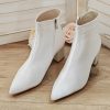 Wedding Shoes | Women’s Wedding Shoes Satin Chunky Heel Block Heel Point Toe Wedding Boots Elegant Wedding Shoes Ivory – Womens