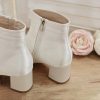 Wedding Shoes | Women’s Wedding Shoes Satin Chunky Heel Block Heel Point Toe Wedding Boots Elegant Wedding Shoes Ivory – Womens