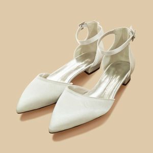 Wedding Shoes | Women’s Wedding Shoes Satin Flat Heel Low Heel Point Toe Wedding Flats Junior Bridesmaid Shoes Elegant Simple Wedding Shoes Ivory – Womens