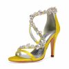 Wedding Shoes | Women’s Wedding Shoes Satin High Heel Open Toe Wedding Sandals Bridal Shoes Rhinestone Elegant Wedding Party Prom Cocktail Shoes Ivory – Womens