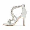 Wedding Shoes | Women’s Wedding Shoes Satin High Heel Open Toe Wedding Sandals Bridal Shoes Rhinestone Elegant Wedding Party Prom Cocktail Shoes Ivory – Womens