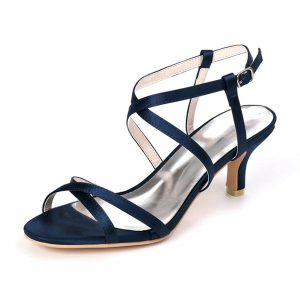 Wedding Shoes | Women’s Wedding Shoes Satin High Heel Open Toe Wedding Sandals Bridesmaid Shoes Elegant Simple Wedding Party Prom Shoes Dark Blue – Womens