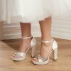 Wedding Shoes | Women’s Wedding Shoes Satin High Heel Platform Block Heel Open Toe Wedding Sandals Bridal Shoes Rhinestone Elegant Party Evening Cocktail Shoes Ivory – Womens