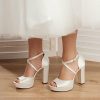 Wedding Shoes | Women’s Wedding Shoes Satin High Heel Platform Block Heel Peep Toe Wedding Sandals Bridesmaid Shoes Elegant Simple Wedding Party Evening Shoes Ivory – Womens