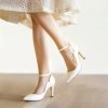 Wedding Shoes | Women’s Wedding Shoes Satin High Heel Point Toe Wedding Heels Bridal Shoes Ankle Strap Heels Rhinestone Elegant Wedding Party Prom Evening Shoes Ivory – Womens