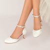 Wedding Shoes | Women’s Wedding Shoes Satin Lace High Heel Round Toe Junior Bridesmaid Shoes Ankle Strap Heels Bridesmaid Shoes Wedding Heels Bowknot Vintage Elegant Wedding Shoes Ivory – Womens