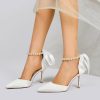 Wedding Shoes | Women’s Wedding Shoes Satin Lace-Up Point Toe Wedding Heels Bridal Shoes Pearl Ribbon Tie High Heel Wedding Party Evening Elegant Shoes White – Womens