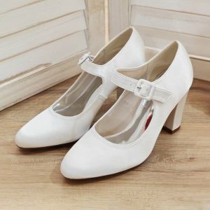 Wedding Shoes | Women’s Wedding Shoes Satin Round Toe Mary Jane Wedding Heels Bridesmaid Shoes Elegant Vintage Simple High Heel Block Heel Shoes Ivory – Womens