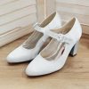 Wedding Shoes | Women’s Wedding Shoes Satin Round Toe Mary Jane Wedding Heels Bridesmaid Shoes Elegant Vintage Simple High Heel Block Heel Shoes Ivory – Womens