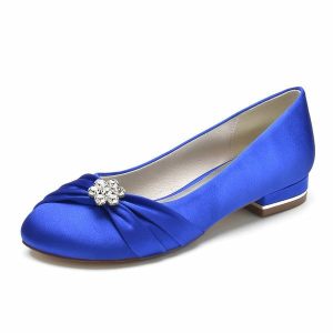 Wedding Shoes | Women’s Wedding Shoes Satin Round Toe Wedding Flats Bridal Shoes Junior Bridesmaid Shoes Rhinestone Elegant Simple Flat Heel Low Heel Shoes Royal Blue – Womens