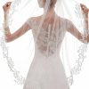 Wedding Veils | Applique Lace Edge Single Tier Tulle Bridal Fingertip Length Wedding Veil White – Girls