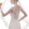 Wedding Veils | Applique Lace Edge Single Tier Tulle Bridal Fingertip Length Wedding Veil White – Girls