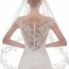 Wedding Veils | Applique Lace Edge Single Tier Tulle Bridal Fingertip Length Wedding Veil White – Girls