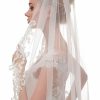 Wedding Veils | Applique Lace Edge Single Tier Tulle Bridal Fingertip Length Wedding Veil White – Girls