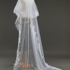 Wedding Veils | Applique Lace Edge Two Tier Tulle Bridal Chapel Length Wedding Veil With Blusher Ivory – Girls