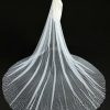 Wedding Veils | Beading Beaded Edge Single Tier Tulle Bridal Cathedral Length Wedding Veil Ivory – Girls