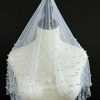 Wedding Veils | Beading Beaded Edge Single Tier Tulle Bridal Cathedral Length Wedding Veil Ivory – Girls