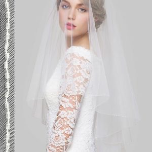 Wedding Veils | Beading Beaded Edge Two Tier Tulle Bridal Elbow Length Wedding Veil With Blusher White – Girls