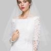 Wedding Veils | Beading Beaded Edge Two Tier Tulle Bridal Elbow Length Wedding Veil With Blusher White – Girls