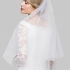 Wedding Veils | Beading Beaded Edge Two Tier Tulle Bridal Elbow Length Wedding Veil With Blusher White – Girls