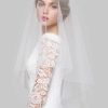 Wedding Veils | Beading Beaded Edge Two Tier Tulle Bridal Elbow Length Wedding Veil With Blusher White – Girls